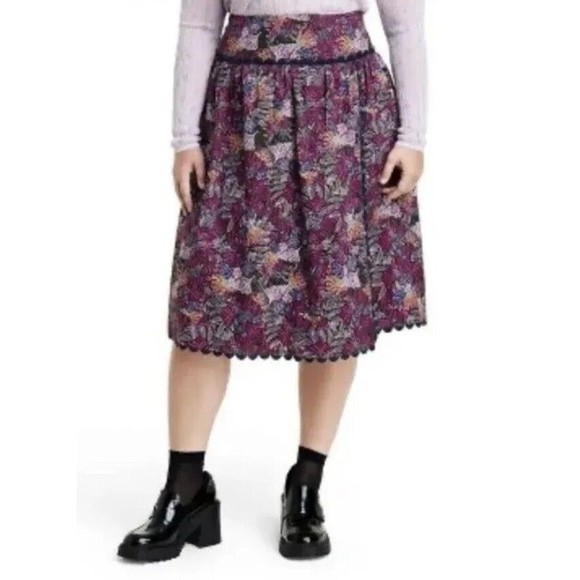 Kika Vargas x Target Skirt Size 2 Coral Reef Scallop Edge Midi Purple Print NWT - Picture 1 of 15
